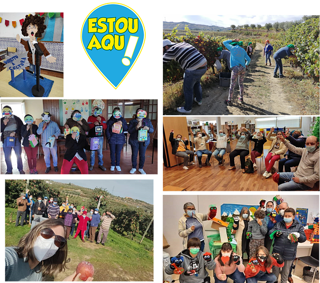 Cartaz ilustrativo de várias atividades com clientes do projeto Estou Aqui
