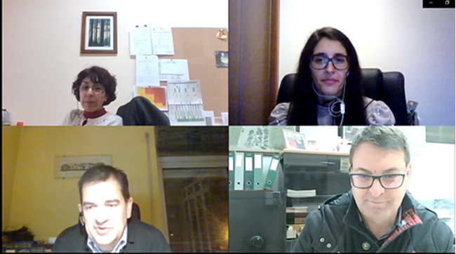 Reunião online entre Presidente da A2000, António Ribeiro; Diretora-Técnica da A2000, Marina Teixeira; Coordenadora de Serviços, Ana Antunes; e auditor
