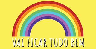 Desenho de arco-íris com mensagem «Vai ficar tudo bem»