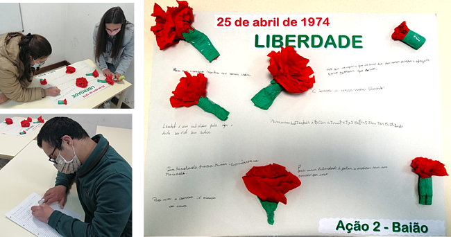 Formandos fazem cartaz em cartolina alusivo ao 25 de Abril