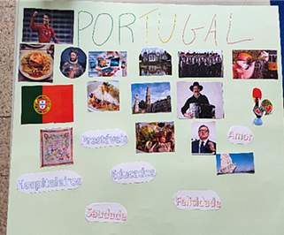 Trabalho manual feito em cartolina com motivos alegóricos alusivos a Portugal