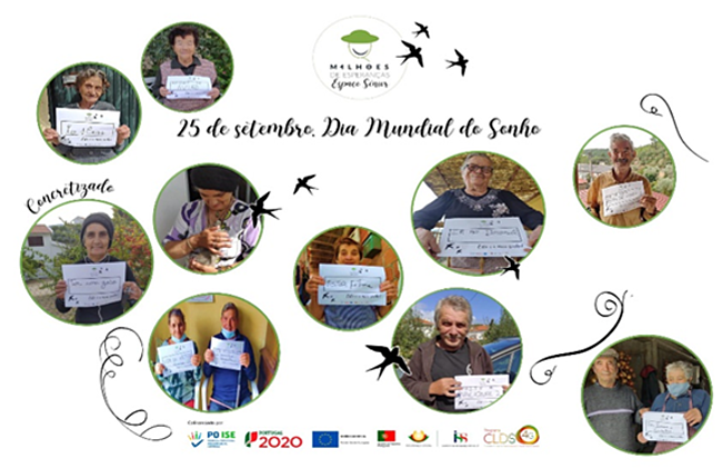 Cartaz do CLDS com os clientes seniores a mostrar as lembranças que receberam