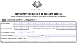 Formulário de requerimento do Subsídio de Educação Especial