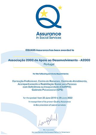 Diploma de Certificação de Qualidade de Serviços EQUASS atribuído à A2000