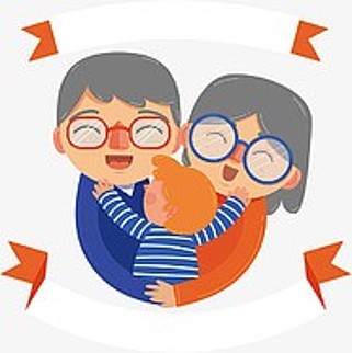 Imagem em desenho animado de um bebé ao colo dos avós