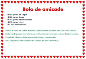 Espaços de Convívio de Fontes - Receita de Bolo da Amizade